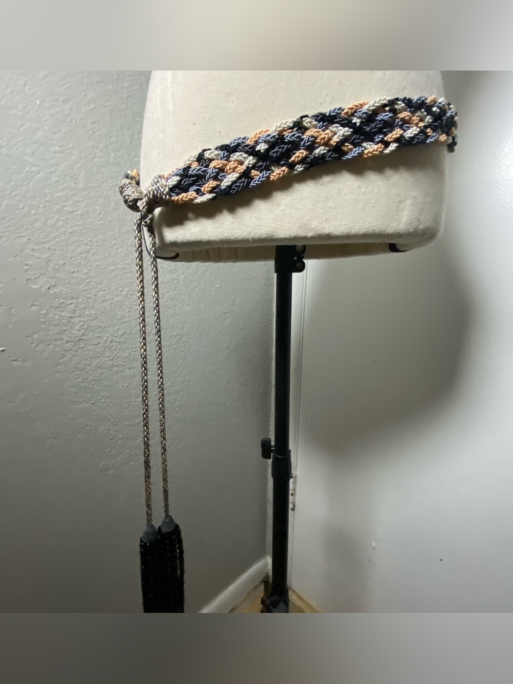 Vintage Blue Orange, Black Woven Sequin Rope Beaded Tassel Belt One Size